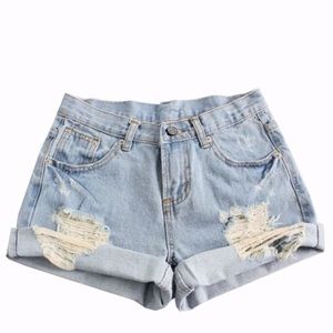 Forever21 Cuffed Ripped and Washed Denim Shorts